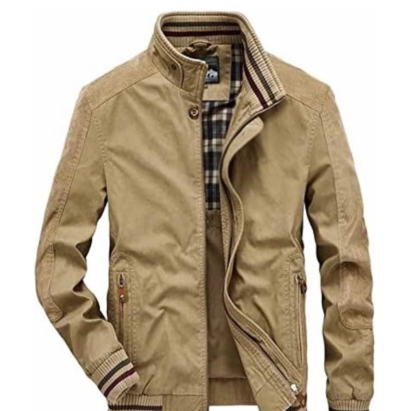 2XL NEW Tebreux Men's Winter Fall Long Sleeve Jacket  Brown Bomber Outdoor Tan - Picture 1 of 12